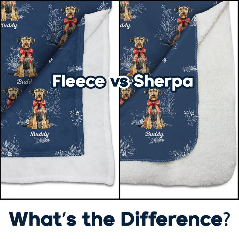 Dog Lovers,Dog Mom,Dog Dad,Pet Lovers,Pet Mom,Pet Dad,Love - Toile De Jouy Red Bow Dog - Personalized Fleece Blanket, Sherpa Blanket