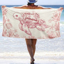 Gift For Grandma, Summer, Adorable, Icon - Toile De Jouy Sea Turtle - Personalized Beach Towel