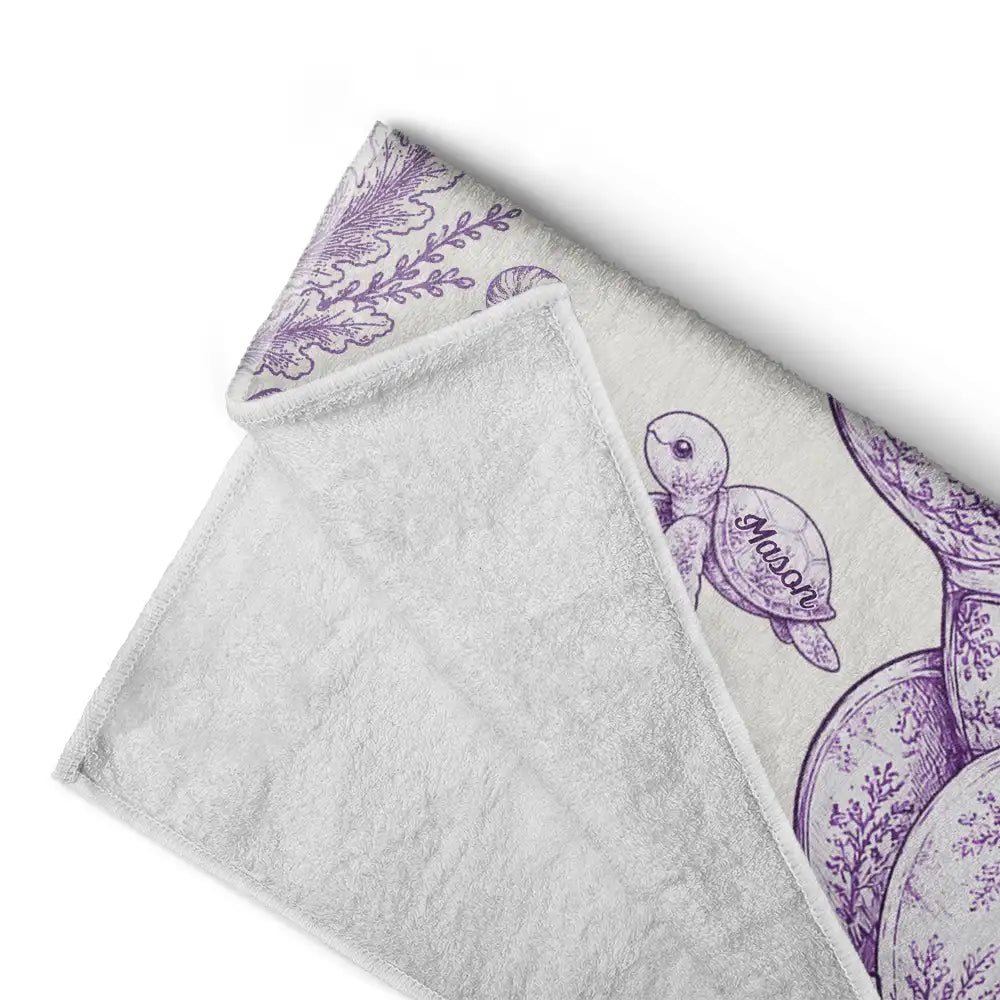 Gift For Grandma, Summer, Adorable, Icon - Toile De Jouy Sea Turtle - Personalized Beach Towel