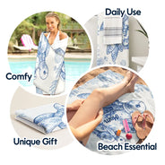 Gift For Grandma, Summer, Adorable, Icon - Toile De Jouy Sea Turtle - Personalized Beach Towel