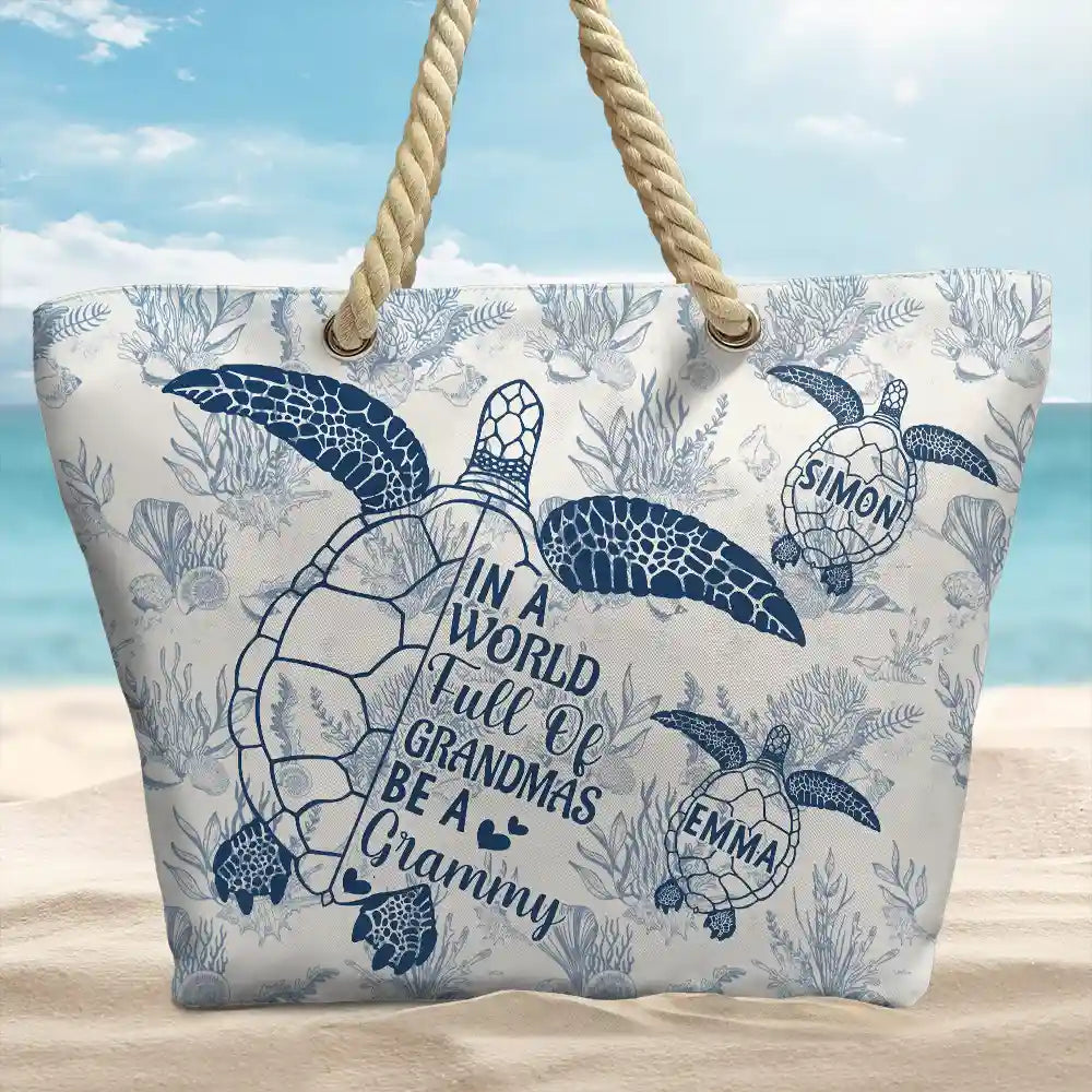 Gift For Yourself,Gift For Women,Gift For Mother,Gift For Grandma,Love,Summer - Toile De Jouy World Full Of Grandmas - Personalized Beach Bag