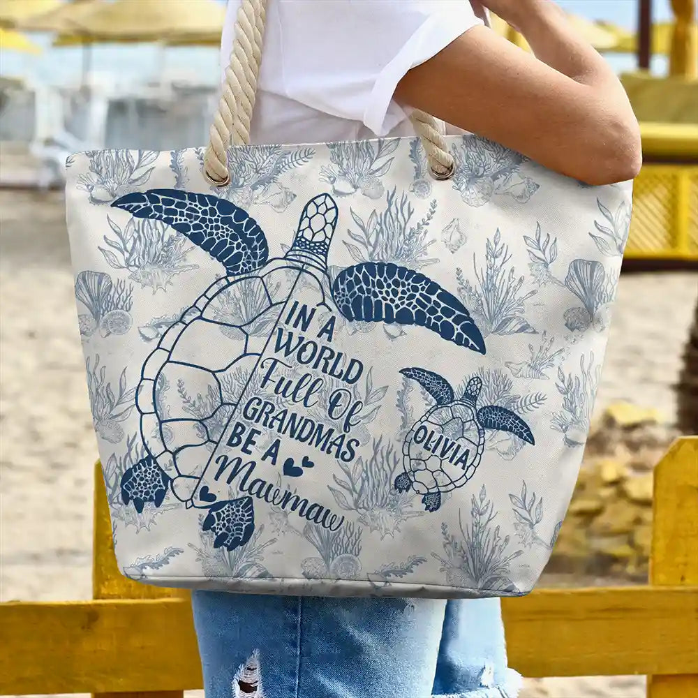 Gift For Yourself,Gift For Women,Gift For Mother,Gift For Grandma,Love,Summer - Toile De Jouy World Full Of Grandmas - Personalized Beach Bag