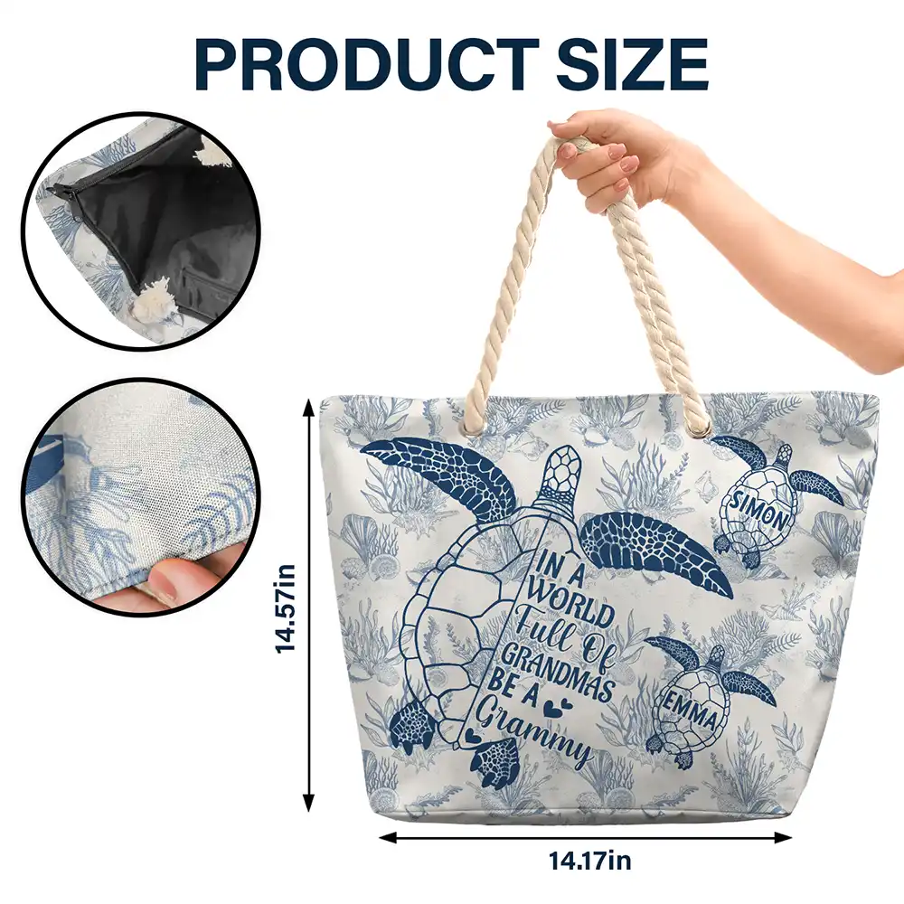 Gift For Yourself,Gift For Women,Gift For Mother,Gift For Grandma,Love,Summer - Toile De Jouy World Full Of Grandmas - Personalized Beach Bag