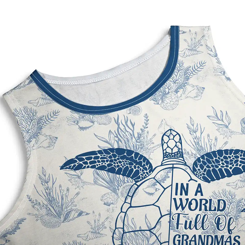 Gift For Yourself, Gift For Women, Gift For Grandma, Love, Summer - Toile De Jouy World Full Of Grandmas - Personalized Sleeveless Tank Dress