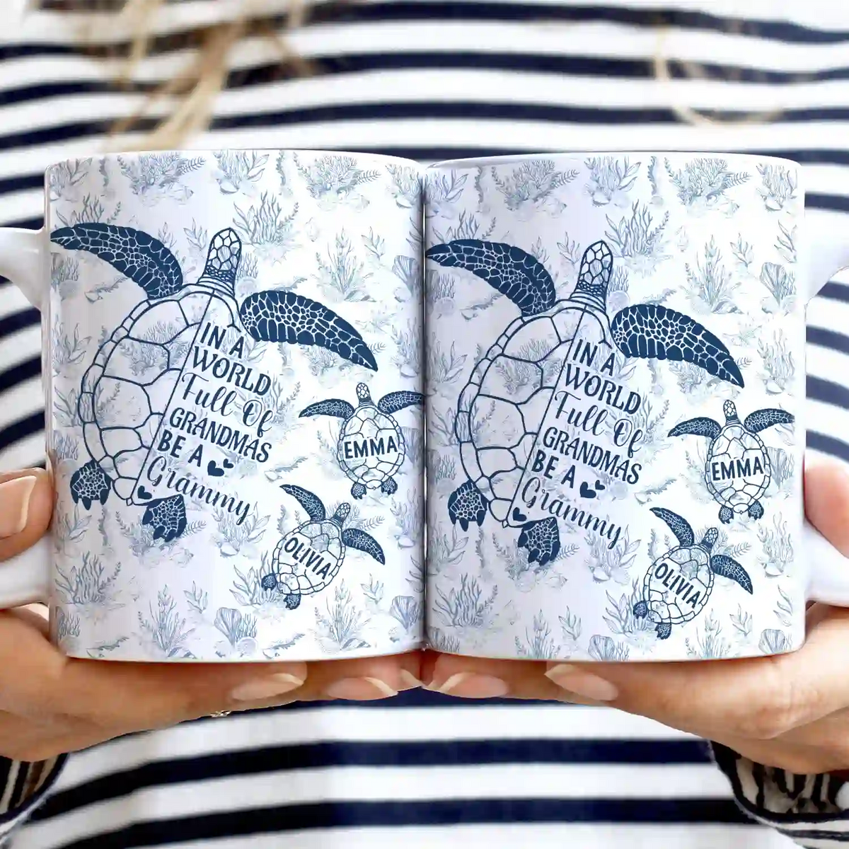 Gift For Yourself,Gift For Grandma,Love,Gift For Women - Toile De Jouy World Full Of Grandmas - Personalized White Edge-to-Edge Mug