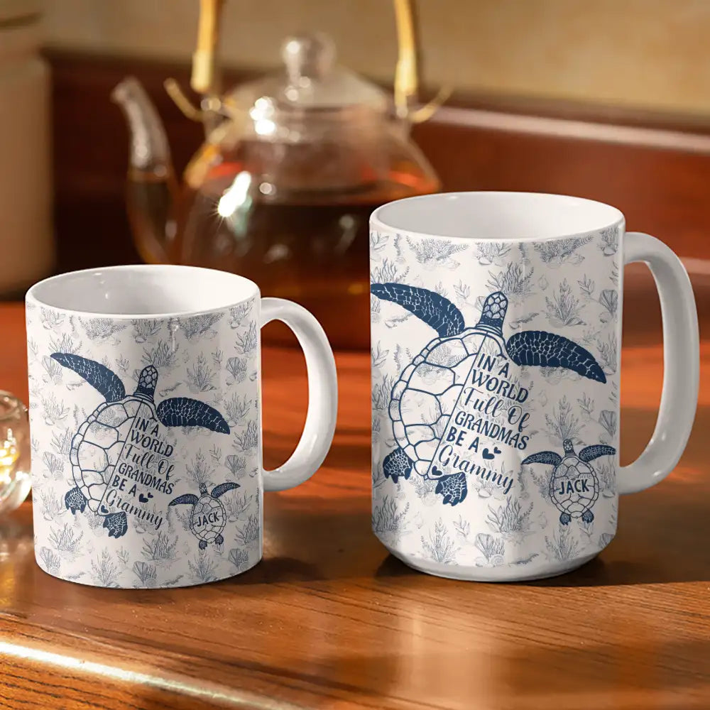 Gift For Yourself,Gift For Grandma,Love,Gift For Women - Toile De Jouy World Full Of Grandmas - Personalized White Edge-to-Edge Mug