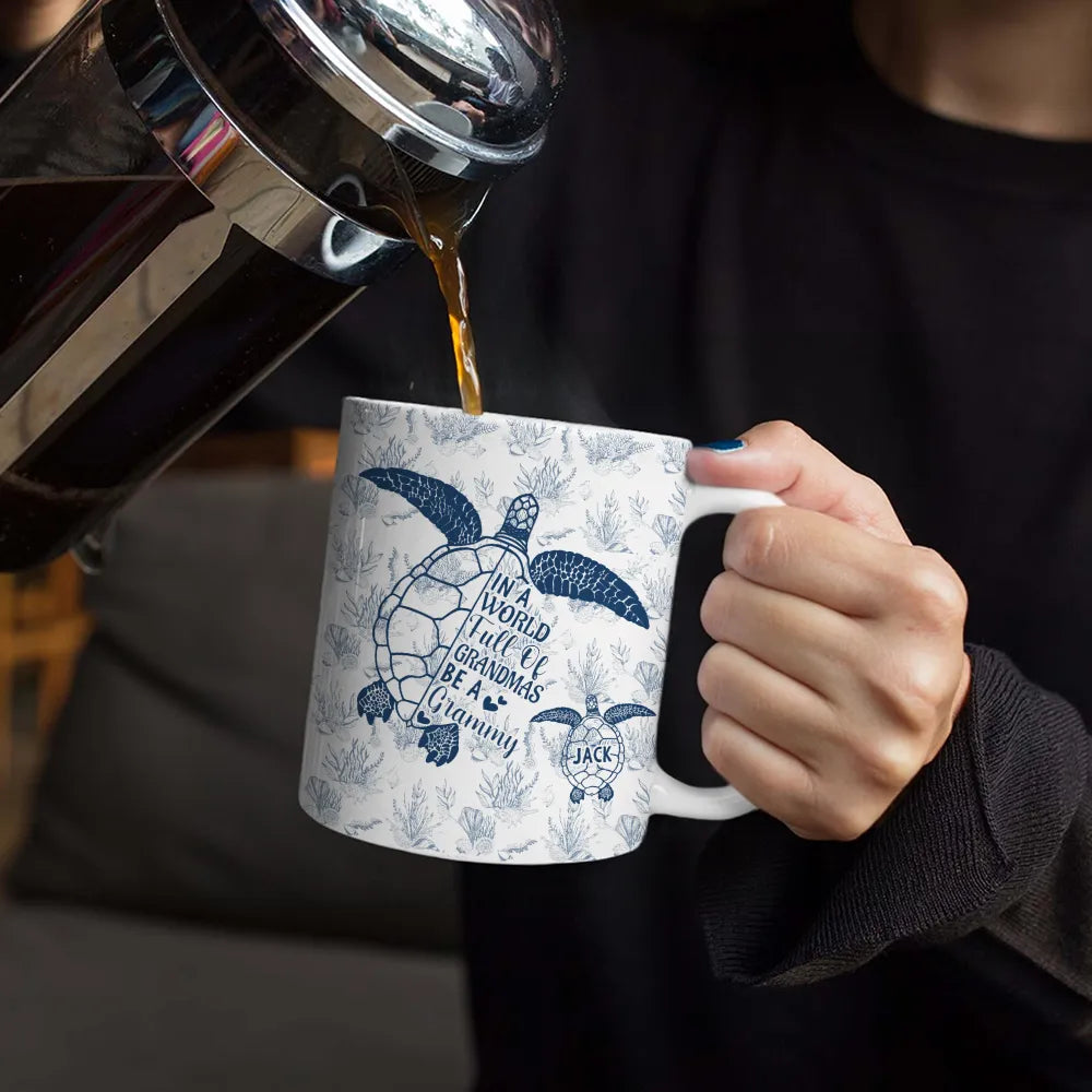 Gift For Yourself,Gift For Grandma,Love,Gift For Women - Toile De Jouy World Full Of Grandmas - Personalized White Edge-to-Edge Mug