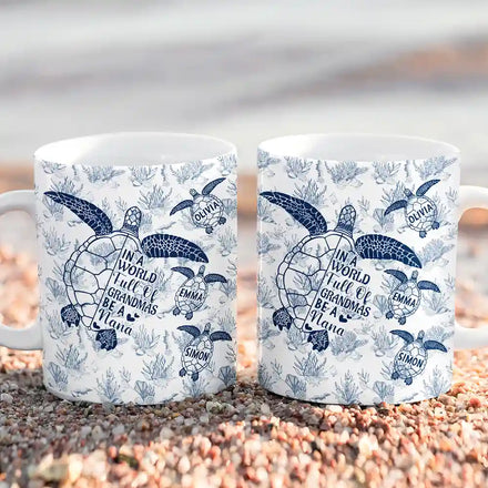 Toile de Jouy - Un monde rempli de grands-mères - Mug blanc personnalisé bord à bord