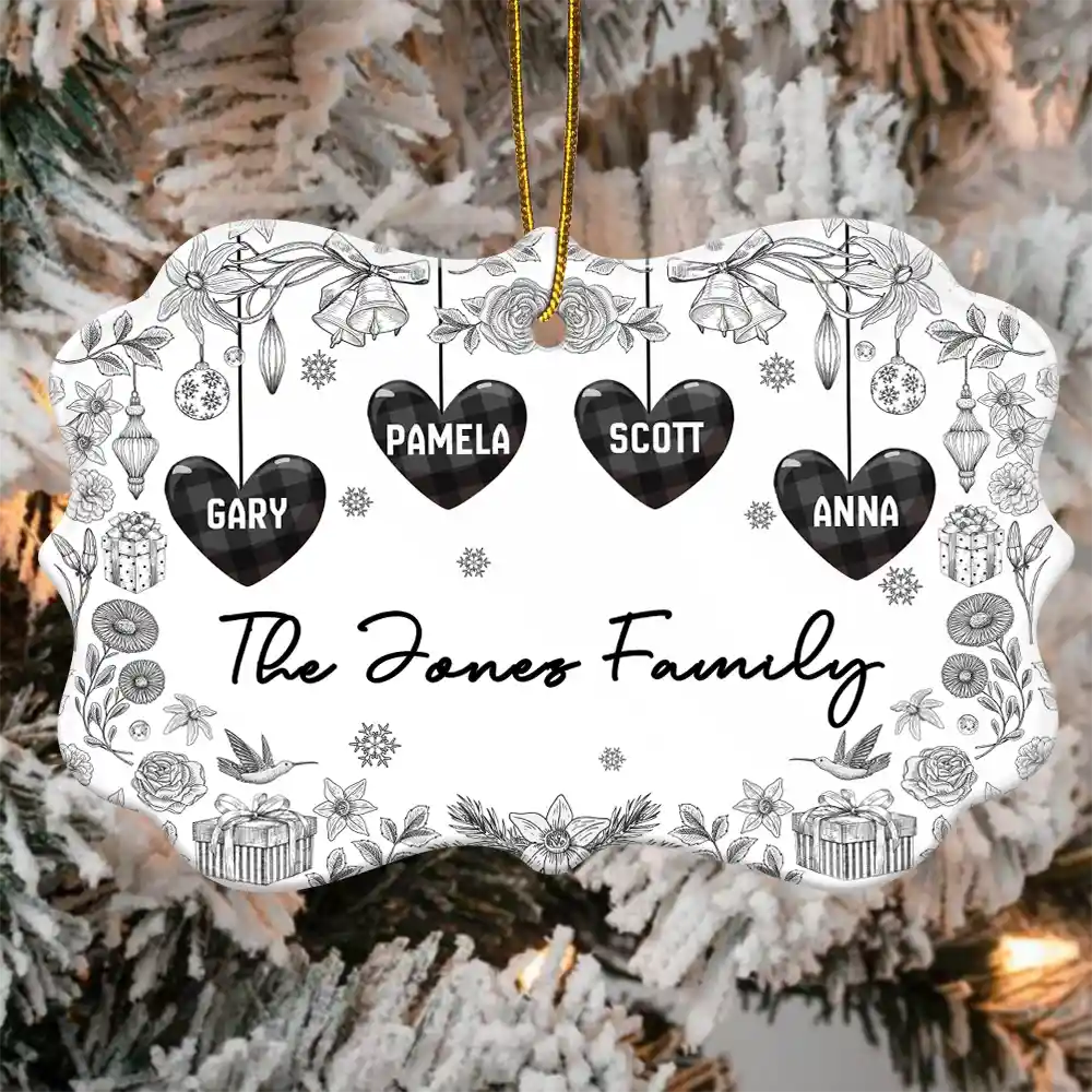 Love,Family,Christmas - Toile Family - Personalized Medallion Ceramic Ornament