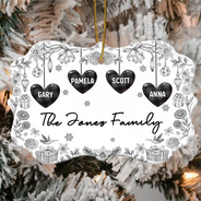 Love,Family,Christmas - Toile Family - Personalized Medallion Ceramic Ornament