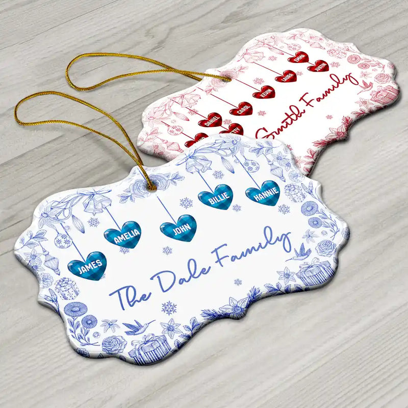 Love,Family,Christmas - Toile Family - Personalized Medallion Ceramic Ornament