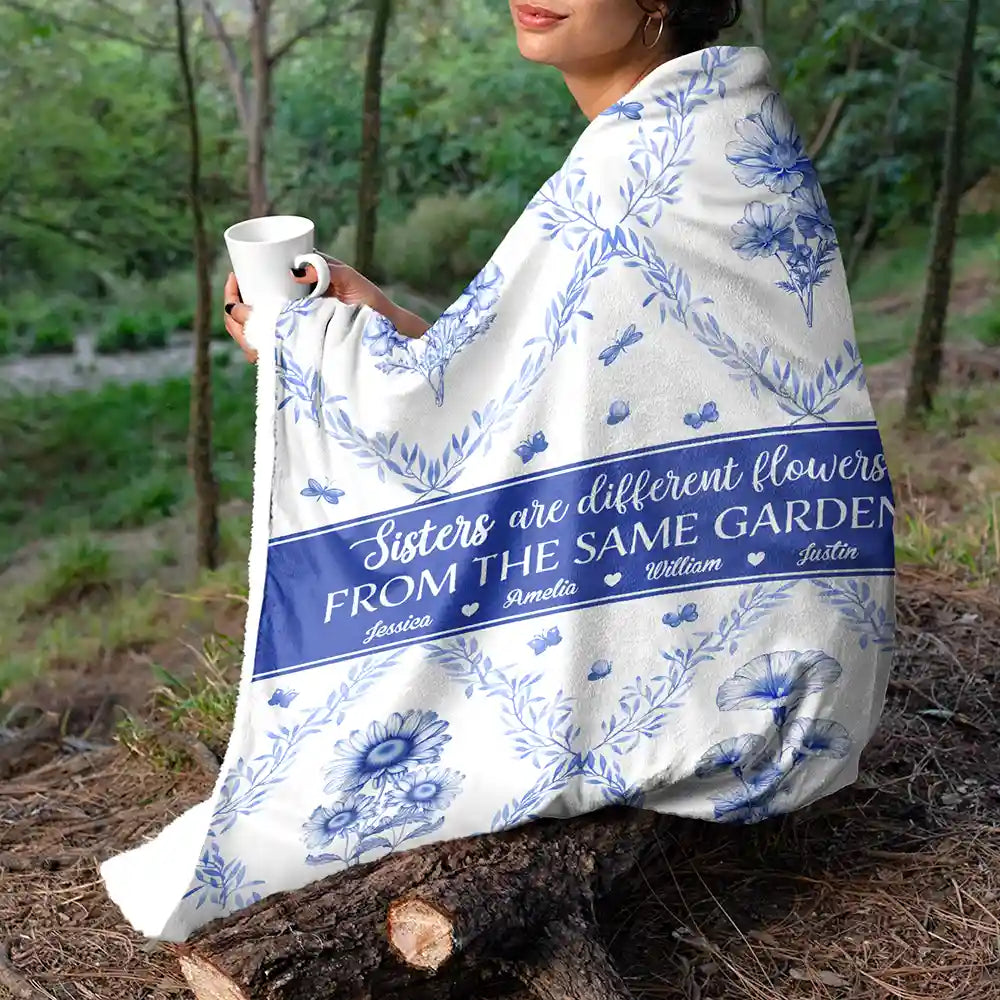 Christmas, Gift For Bestie, Gift For Sisters - Toile Floral Bloom In The Garden - Personalized Fleece Blanket, Sherpa Blanket