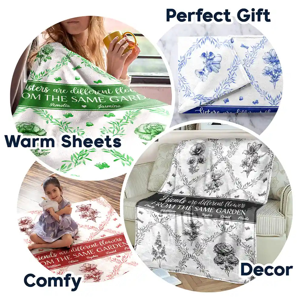 Christmas, Gift For Bestie, Gift For Sisters - Toile Floral Bloom In The Garden - Personalized Fleece Blanket, Sherpa Blanket