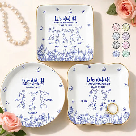 Toile Graduation Cap Toss Celebration - Personalized Ring Dish