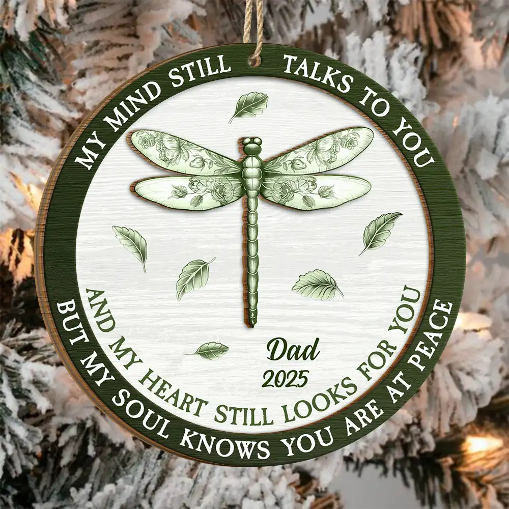 Family,Parents,Gift For Grandparents,Christmas,Sad - Toile Memorial Bird My Mind Still Talks To You - Personalized 2-Layered Wooden Ornament