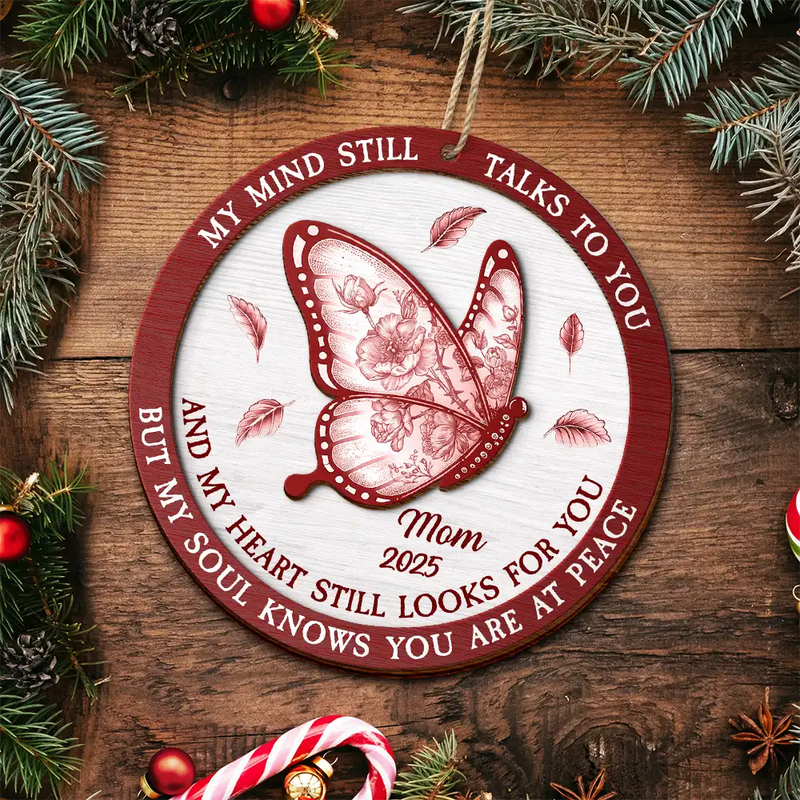 Family,Parents,Gift For Grandparents,Christmas,Sad - Toile Memorial Bird My Mind Still Talks To You - Personalized 2-Layered Wooden Ornament