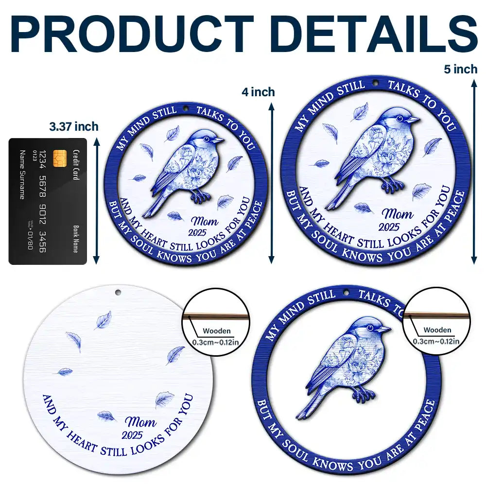 Family,Parents,Gift For Grandparents,Christmas,Sad - Toile Memorial Bird My Mind Still Talks To You - Personalized 2-Layered Wooden Ornament