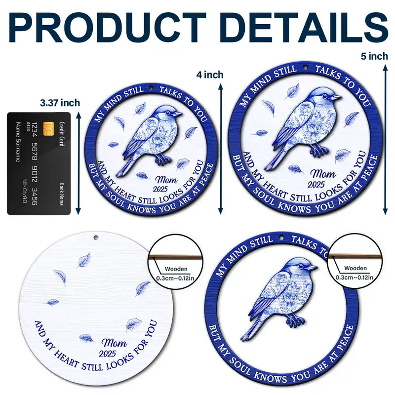 Family,Parents,Gift For Grandparents,Christmas,Sad - Toile Memorial Bird My Mind Still Talks To You - Personalized 2-Layered Wooden Ornament