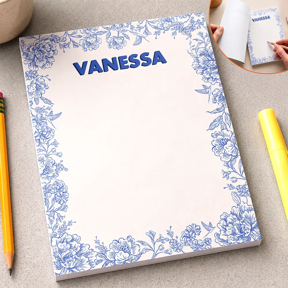 Cozy,Gift For Yourself,Gift For Women,Icon - Toile Monogrammed Letter & Name - Personalized Notepad
