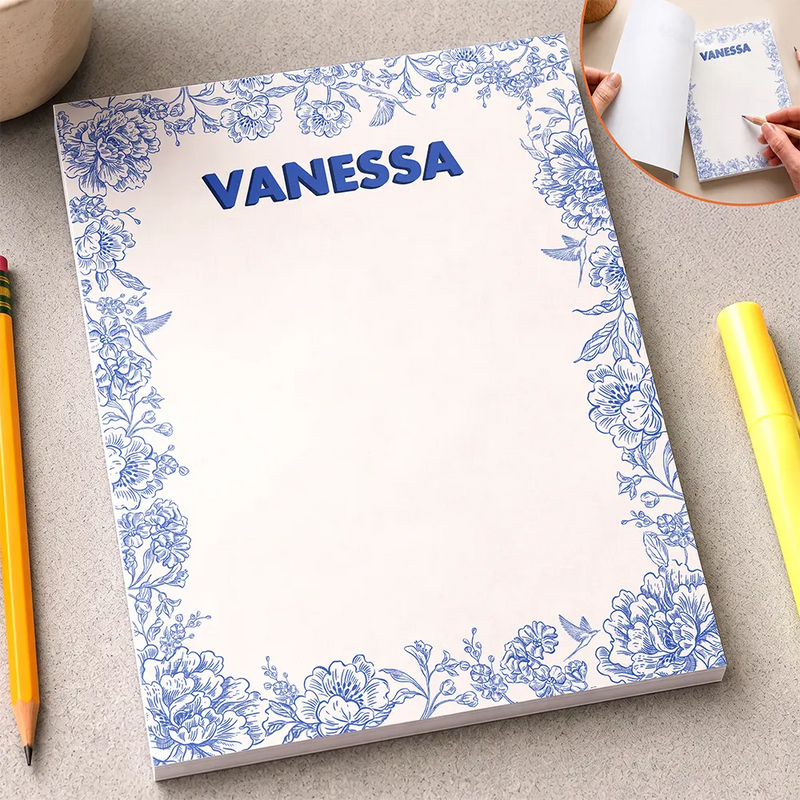 Cozy,Gift For Yourself,Gift For Women,Icon - Toile Monogrammed Letter & Name - Personalized Notepad