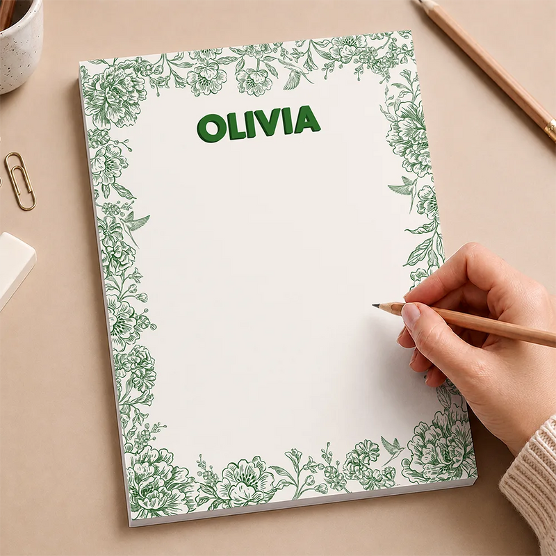 Cozy,Gift For Yourself,Gift For Women,Icon - Toile Monogrammed Letter & Name - Personalized Notepad