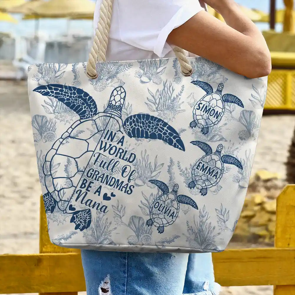 Toile De Jouy World Full Of Grandmas - Personalized Beach Bag