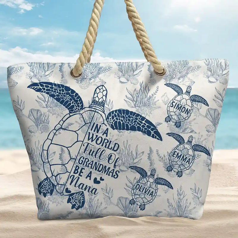 Toile De Jouy World Full Of Grandmas - Personalized Beach Bag
