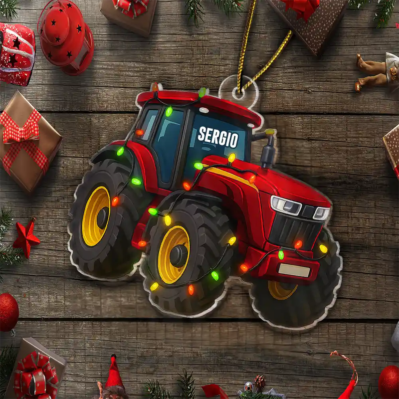 Farm,Gift For Yourself,Christmas,Happy - Tractor Christmas Decorations - Personalized Custom Shaped Acrylic Ornament