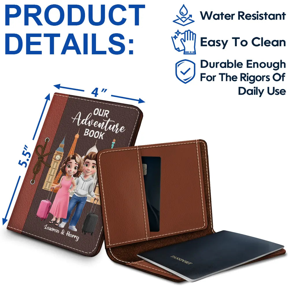 Gift For Couples,Gift For Husband,Gift For Wife,Gift For Boyfriend,Gift For Girlfriend,Travel - Travel Our Adventure Book 3D Effect - Personalized Passport Cover, Passport Holder