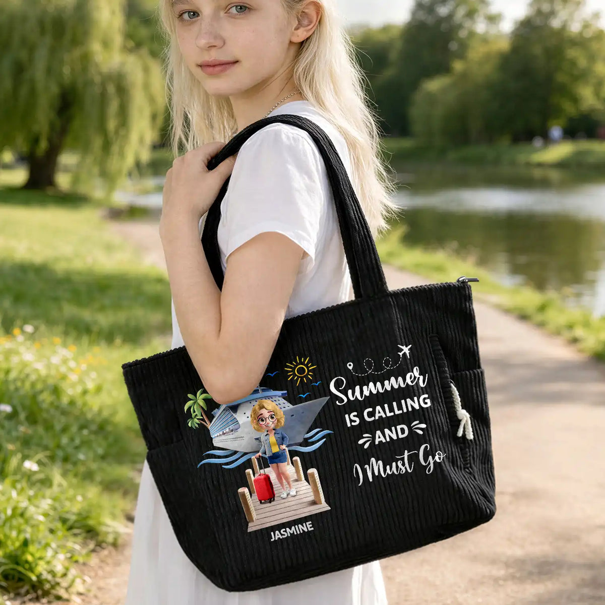 Happy,Gift For Wife,Gift For Girlfriend,Gift For Yourself,Gift For Women,Gift For Aunt,Gift For Mother,Gift For Grandma,Gift For Daughter,Gift For Sisters,Gift For Bestie,Cruising,Travel - Travel All My Cruise Crap - Personalized Corduroy Tote Bag