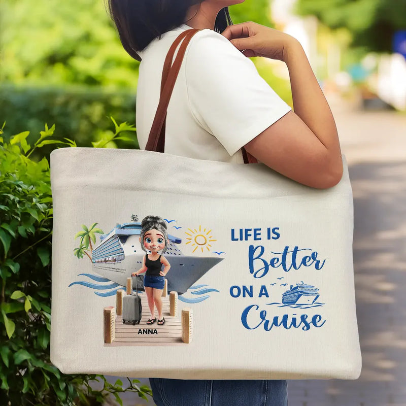 Summer,Beach,Cruising,Gift For Yourself,Gift For Women,Happy - Travel All My Cruise Crap - Personalized Leather Handle Tote Bag