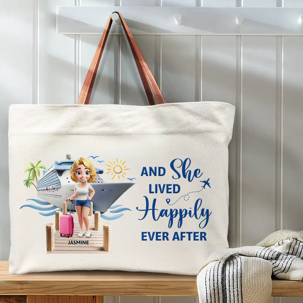 Summer,Beach,Cruising,Gift For Yourself,Gift For Women,Happy - Travel All My Cruise Crap - Personalized Leather Handle Tote Bag