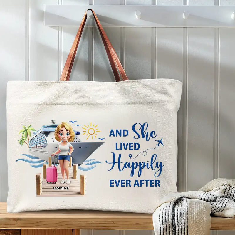 Summer,Beach,Cruising,Gift For Yourself,Gift For Women,Happy - Travel All My Cruise Crap - Personalized Leather Handle Tote Bag