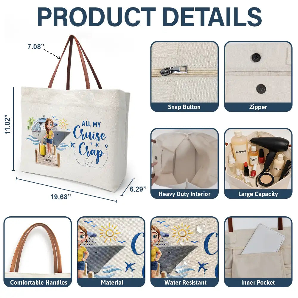 Summer,Beach,Cruising,Gift For Yourself,Gift For Women,Happy - Travel All My Cruise Crap - Personalized Leather Handle Tote Bag