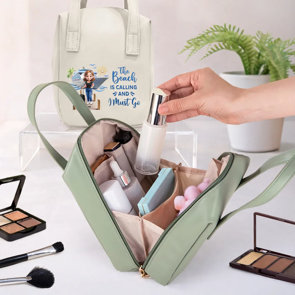 Cruising, Travel, Gift For Yourself, Gift For Women - Travel All My Cruise Crap - Personalized Leather Makeup Bag With Handle