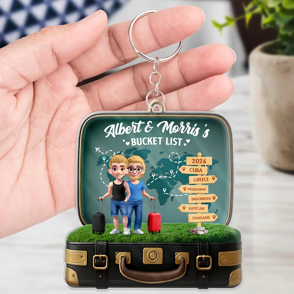 Gift For Couples,Old Couples,Gift For Yourself,Travel - Travel Bucket List - Personalized Acrylic Keychain