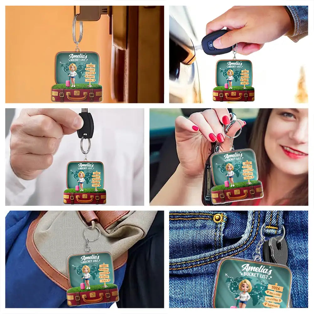Gift For Couples,Old Couples,Gift For Yourself,Travel - Travel Bucket List - Personalized Acrylic Keychain