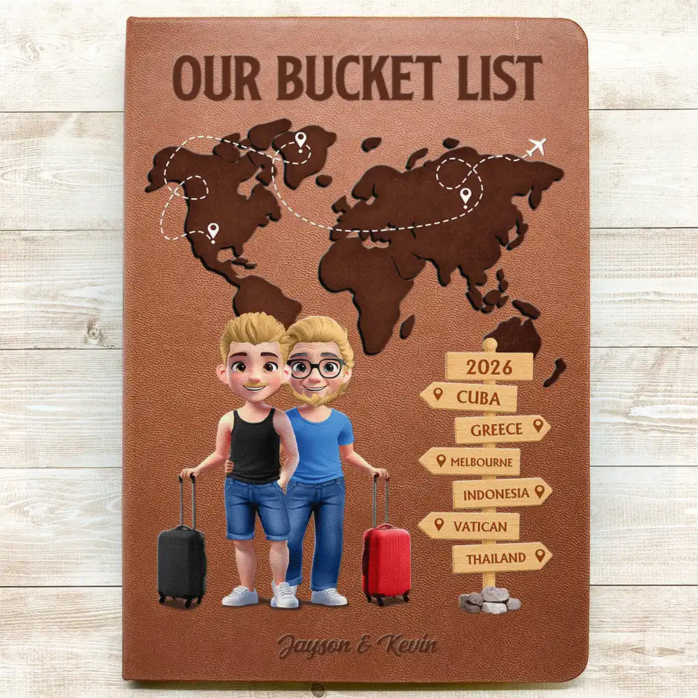 Travel, Gift For Couples, Old Couples, Gift For Yourself - Travel Bucket List For Couples And Travel Lovers - Personalized Leather Journal