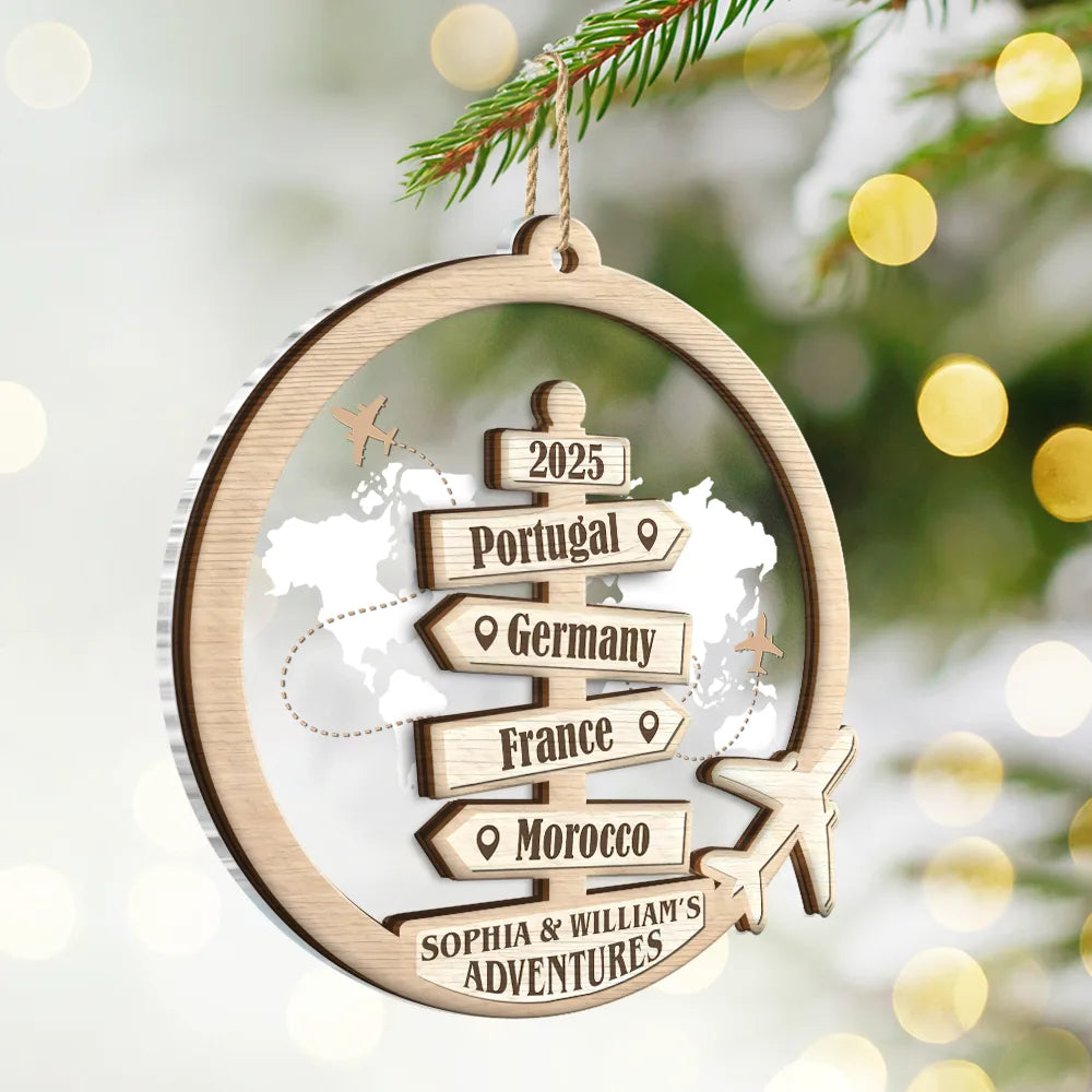 Travel,Christmas,Gift For Couples,Gift For Husband,Gift For Wife,Gift For Boyfriend,Gift For Girlfriend,Happy - Travel Couple Goal, Destination Of All Year - Personalized 2-Layered Mix Ornament
