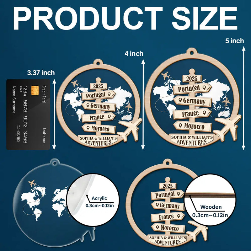 Travel,Christmas,Gift For Couples,Gift For Husband,Gift For Wife,Gift For Boyfriend,Gift For Girlfriend,Happy - Travel Couple Goal, Destination Of All Year - Personalized 2-Layered Mix Ornament