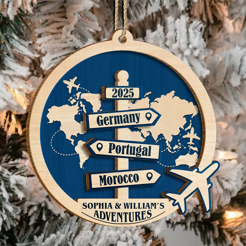 Christmas,Gift For Couples,Happy,Gift For Husband,Gift For Wife,Gift For Boyfriend,Gift For Girlfriend,Travel - Travel Couple Goal, Destination Of All Year - Personalized 2-Layered Wooden Ornament