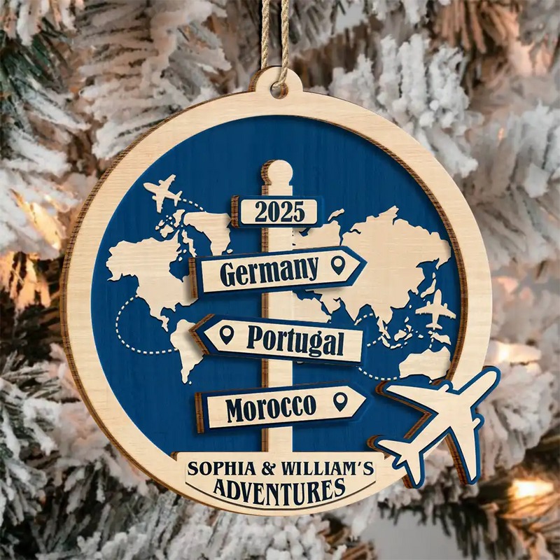 Christmas,Gift For Couples,Happy,Gift For Husband,Gift For Wife,Gift For Boyfriend,Gift For Girlfriend,Travel - Travel Couple Goal, Destination Of All Year - Personalized 2-Layered Wooden Ornament