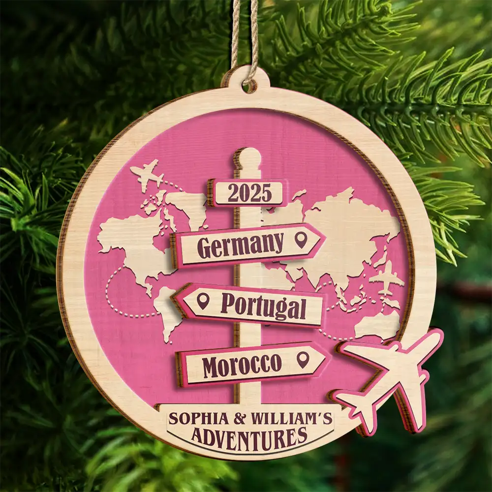 Christmas,Gift For Couples,Happy,Gift For Husband,Gift For Wife,Gift For Boyfriend,Gift For Girlfriend,Travel - Travel Couple Goal, Destination Of All Year - Personalized 2-Layered Wooden Ornament