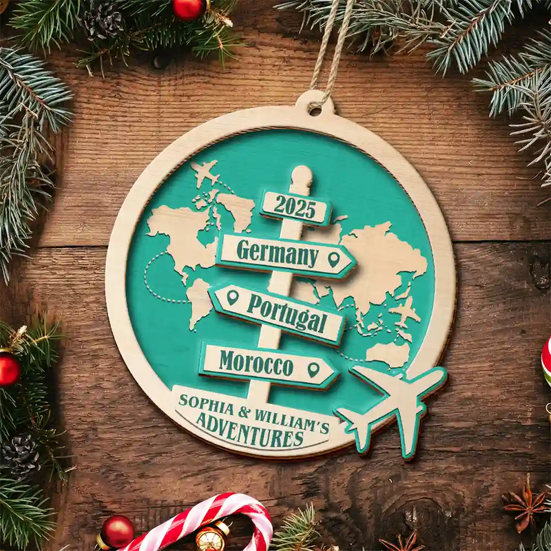 Christmas,Gift For Couples,Happy,Gift For Husband,Gift For Wife,Gift For Boyfriend,Gift For Girlfriend,Travel - Travel Couple Goal, Destination Of All Year - Personalized 2-Layered Wooden Ornament