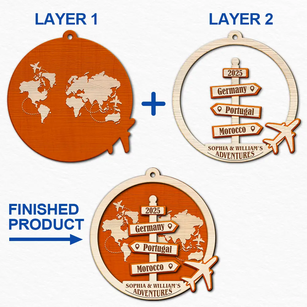 Christmas,Gift For Couples,Happy,Gift For Husband,Gift For Wife,Gift For Boyfriend,Gift For Girlfriend,Travel - Travel Couple Goal, Destination Of All Year - Personalized 2-Layered Wooden Ornament