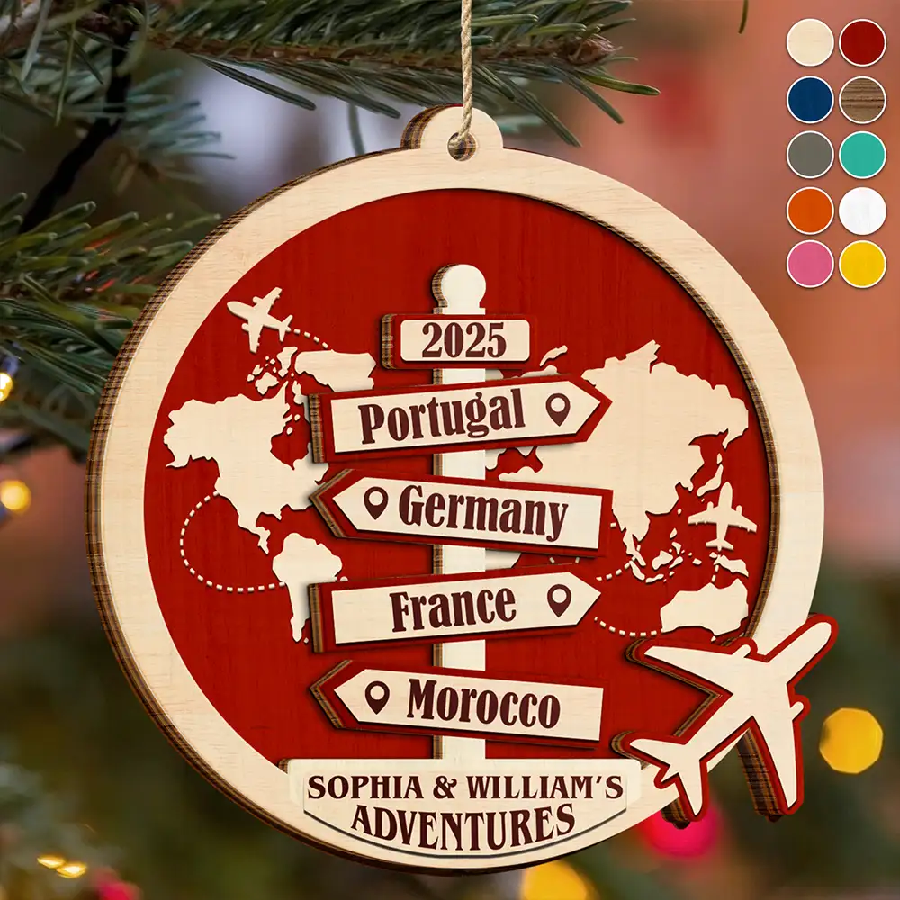 Travel Couple Goal, Destination Of All Year - Personalized 2-Layered Wooden Ornament