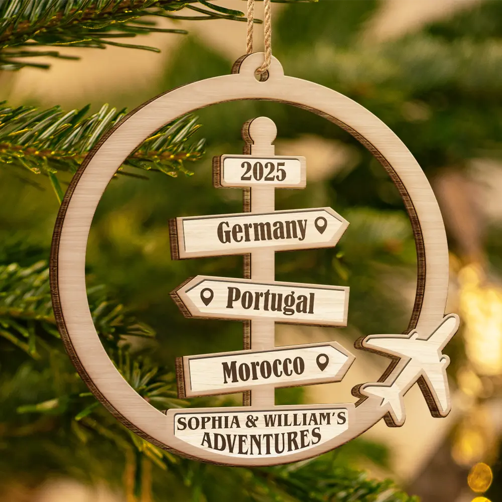 Christmas, Travel, Gift For Couples, Gift For Husband, Gift For Wife, Happy - Travel Couple Goal, Destination Of All Year - Personalized Custom Shaped Wooden Ornament