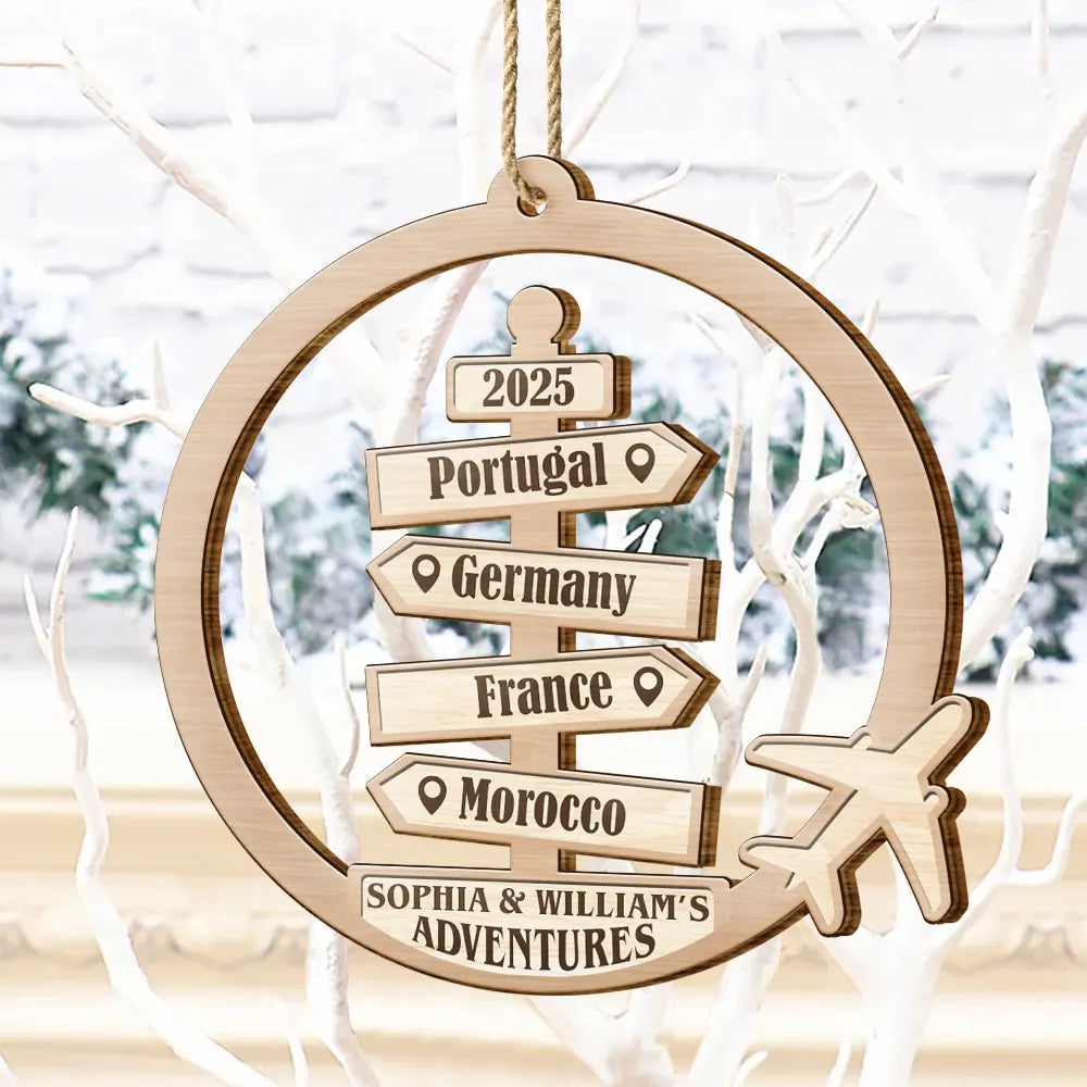 Christmas, Travel, Gift For Couples, Gift For Husband, Gift For Wife, Happy - Travel Couple Goal, Destination Of All Year - Personalized Custom Shaped Wooden Ornament