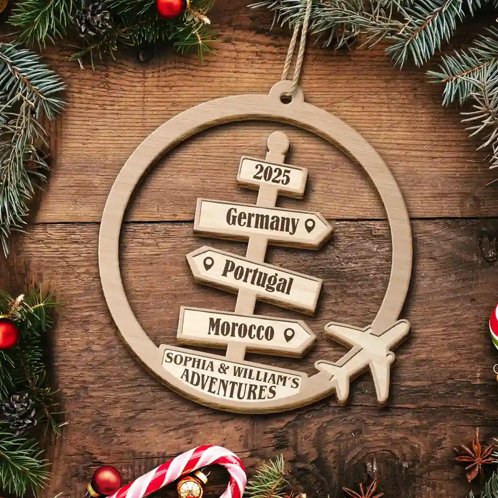 Christmas, Travel, Gift For Couples, Gift For Husband, Gift For Wife, Happy - Travel Couple Goal, Destination Of All Year - Personalized Custom Shaped Wooden Ornament