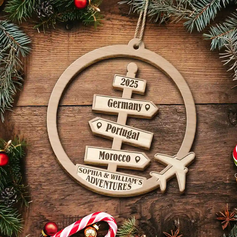 Christmas, Travel, Gift For Couples, Gift For Husband, Gift For Wife, Happy - Travel Couple Goal, Destination Of All Year - Personalized Custom Shaped Wooden Ornament